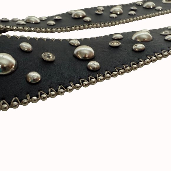 Kathy Van Zeeland Studded Belt Y2K Sz S Rocker Biker Rhinestone Statement Buckle main image 4